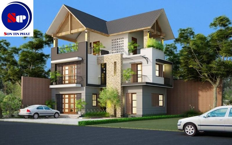 Mẫu nhà mái Thái 3 tầng chữ L