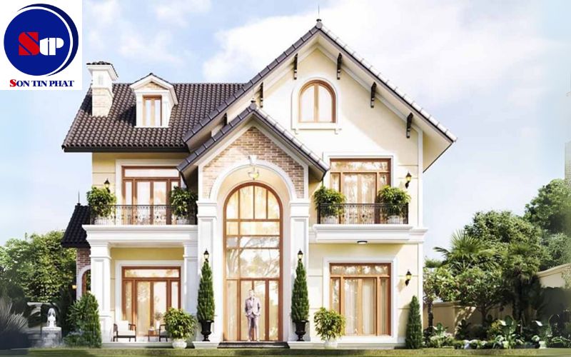 Nhà 2 tầng 1 tum mái Thái tân cổ điển