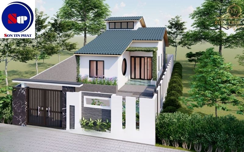 Nhà cấp 4 mái Thái chữ L có gác lửng