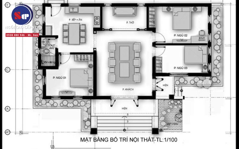 Bố trí công năng cho mẫu nhà mái ngói 1 tầng