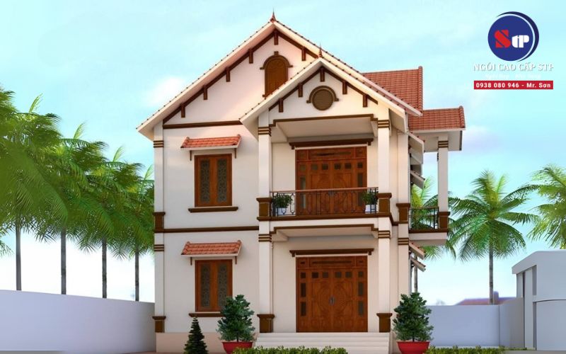 Nhà mái ngói 2 tầng phong cách truyền thống