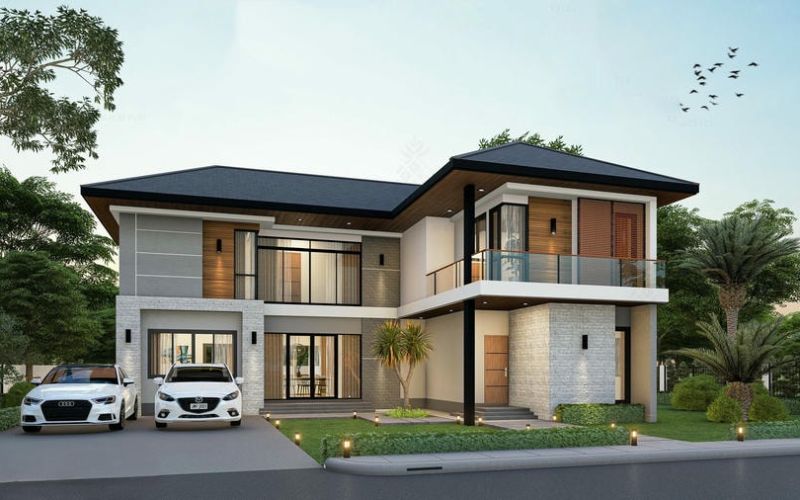 Cải tạo nhà 2 tầng chữ L hiện đại