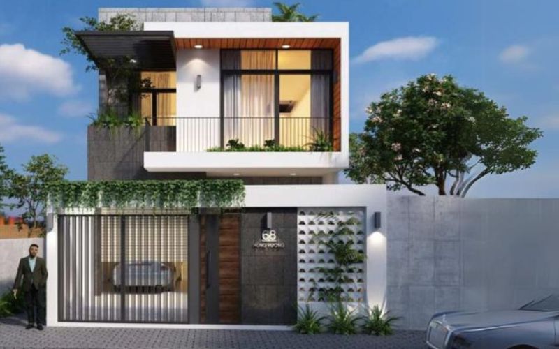 Mẫu nhà 1 trệt 1 lầu phong cách tối giản
