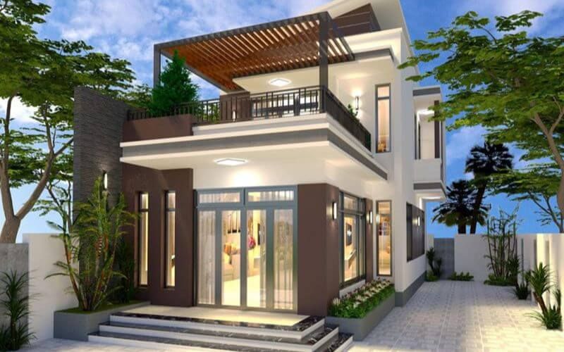 Mẫu nhà 1 trệt 1 lầu phong cách hiện đại