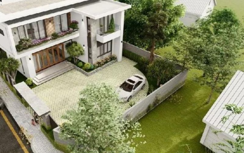 Mẫu xây nhà 1 trệt 1 lầu kết hợp sân vườn