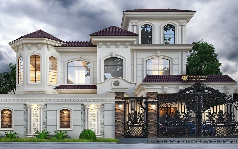 Mẫu mái biệt thự khung thép lợp ngói sang trọng