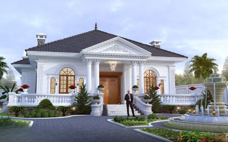 Mẫu mái khung thép lợp ngói phong cách tân cổ điển